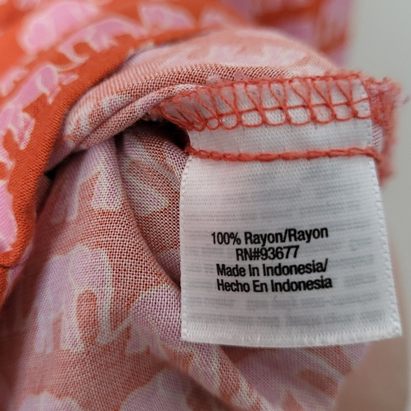 A.N.A. A New Approach Long Sleeve Blouse Orange + Pink Elephants Pleated Front - Picture 13 of 15